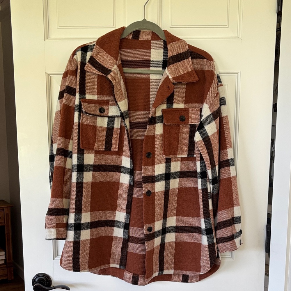 Plaid Shacket Jacket in Rust and Cream